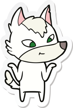 Bir insan tarafından çizilmiş dost canlısı bir kurt çizgi filminin çıkartması.