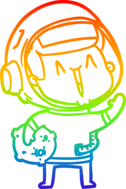 Gökkuşağı gradyan çizimi mutlu bir astronot çizimi ile ay taşı bir insan tarafından çizilmiş