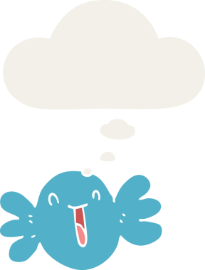 Bir insan tarafından çizilmiş, düşünce baloncuklu mutlu bir çizgi film.