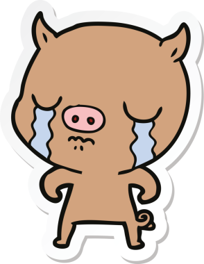 Bir insan tarafından çizilmiş, ağlayan bir domuzun çıkartması.