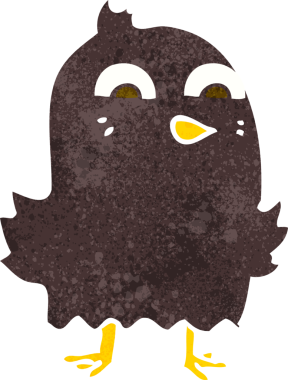 Bir insan tarafından çizilmiş komik çizgi film kuşu.