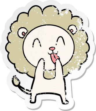 Bir insan tarafından çizilmiş mutlu çizgi film aslanının sıkıntılı çıkartması.