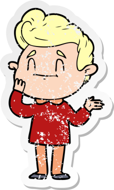 Bir insan tarafından çizilmiş mutlu bir çizgi film karakterinin sıkıntılı çıkartması.