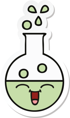 Bir insan tarafından çizilmiş şirin bir çizgi film test tüpünün çıkartması.