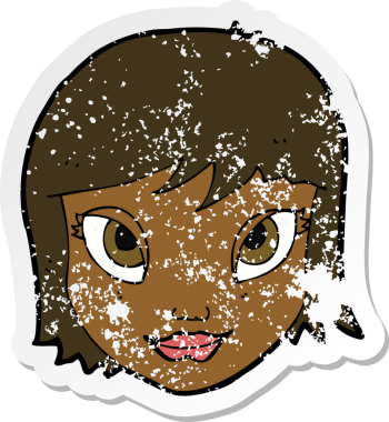 Bir insan tarafından çizilmiş bir karikatür kadın yüzünün gerilimli yapıştırması.