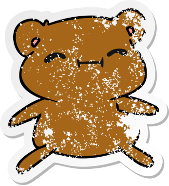 Kederli çıkartma çizimi: kawaii sevimli oyuncak ayı bir insan tarafından çizilmiş.