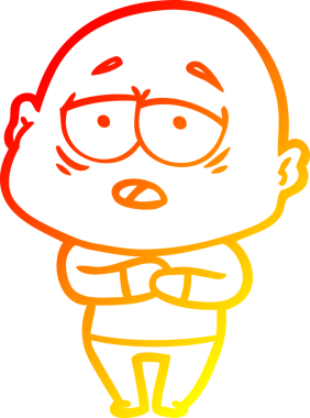 Bir insan tarafından çizilmiş, yorgun, kel bir adamın sıcak çizgi çizimi.