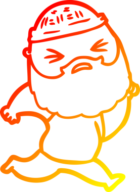 Bir insan tarafından çizilmiş sakallı bir çizgi film karakteri.