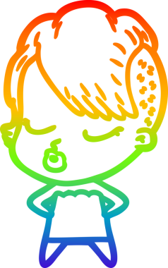 Gökkuşağı gradyan çizgi çizimi Bir insan tarafından çizilmiş güzel hippi kız