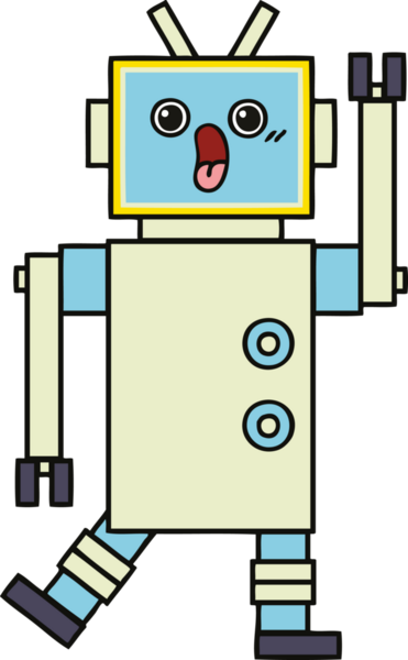Bir insan tarafından çizilmiş sevimli bir robot karikatürü.