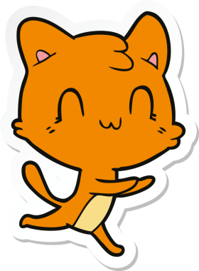 Bir insan tarafından çizilmiş mutlu bir kedinin çıkartması.