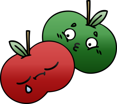 Bir insan tarafından çizilmiş sulu bir elmanın gölgeli çizgi filmi.