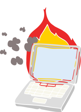 Bir insan tarafından çizilmiş düz renk çizgi film kırık dizüstü bilgisayar