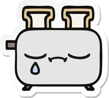 Bir insan tarafından çizilmiş bir tost makinesinin şirin bir karikatürü.