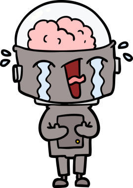 Bir insan tarafından çizilmiş ağlayan robot çizgi film.