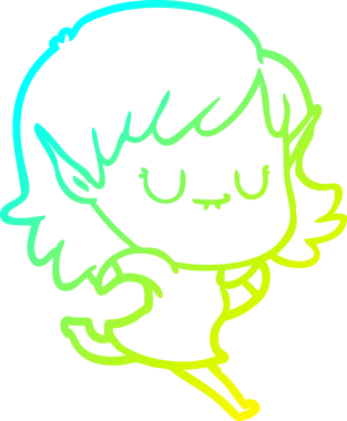 Bir insan tarafından çizilen mutlu bir elf kızı çizimi.