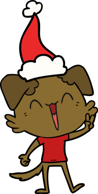 Mutlu, küçük köpek eli çizilmiş bir insan tarafından çizilmiş Noel Baba şapkası.