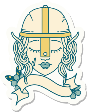 Bir insan tarafından çizilmiş elf dövüşçüsü karakterinin çıkartması.