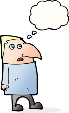 Bir insan tarafından çizilmiş düşünce balonlu endişeli bir adam.