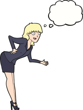 Bir insan tarafından çizilmiş düşünce baloncuğuyla açıklama yapan bir iş kadını.