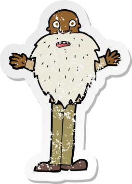 Bir insan tarafından çizilmiş sakallı yaşlı bir adamın retro sıkıntılı çıkartması.