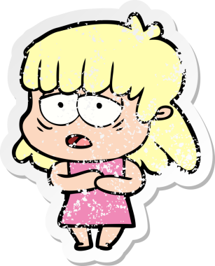 Bir insan tarafından çizilmiş yorgun bir karikatür çıkartması.