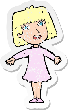 Bir insan tarafından çizilmiş mutlu kadın elbisesinin eski, sıkıntılı çıkartması.