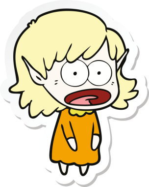 Karikatür çıkartması bir insan tarafından çizilmiş elf kızı şok etti.