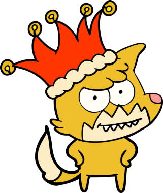 Bir insan tarafından çizilmiş komik şapkalı sırıtan tilki çizgi filmi.