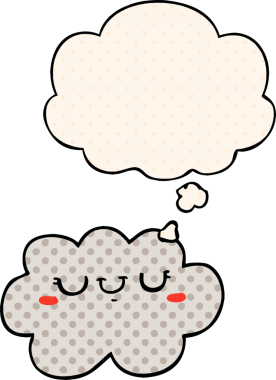 Bir insan tarafından çizilmiş çizgi roman tarzında düşünce baloncuğu olan şirin bir çizgi film bulutu.