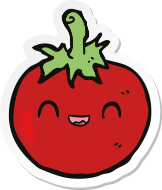 Bir insan tarafından çizilmiş şirin bir domates etiketi.