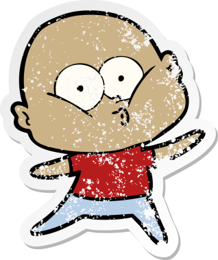 Bir insan tarafından çizilmiş kel bir adamın sıkıntılı çıkartması.