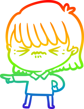 Sinirli bir karikatür kızının çizdiği gökkuşağı gradyanı bir insan tarafından çizilmiş suçlamalar.