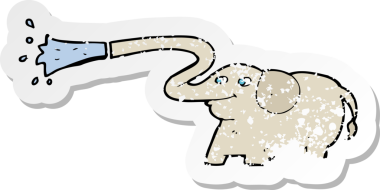 Bir insan tarafından çizilmiş su fışkırtan karikatür filinin gerilmiş yapıştırması.