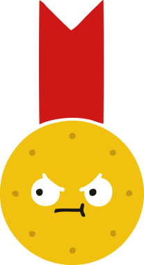 Bir insan tarafından çizilmiş altın madalyanın düz renkli retro karikatürü