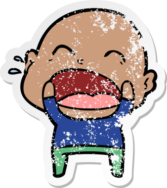 Bir insan tarafından çizilmiş kel bir adam diye bağıran bir çizgi film çıkartması.