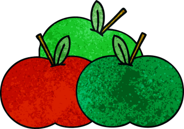 Bir insan tarafından çizilmiş sulu bir elmanın retro grunge deseni.