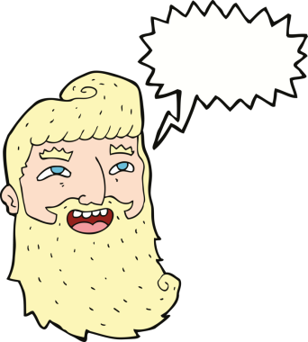 Bir insan tarafından çizilmiş konuşma baloncuğu olan gülen sakallı bir adam.