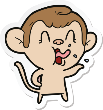 Bir insan tarafından çizilmiş çılgın bir maymun çıkartması.