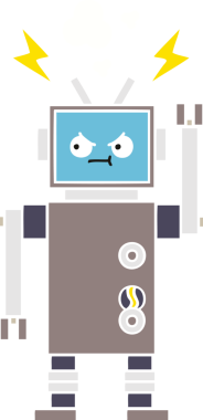 Bir insan tarafından çizilmiş düz renkli bir robot karikatürü