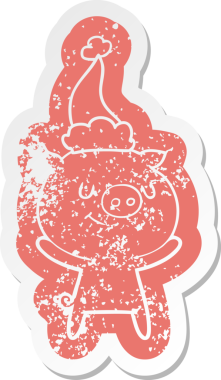 Mutlu çizgi film, insan tarafından çizilmiş Noel Baba şapkası takan bir domuzun sıkıntılı çıkartması.