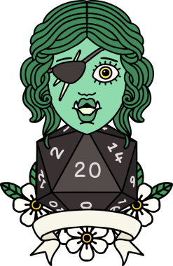 Retro Dövme Biçimi Bir insan tarafından çizilmiş 20 zarlı yarı ork düzenbaz karakter