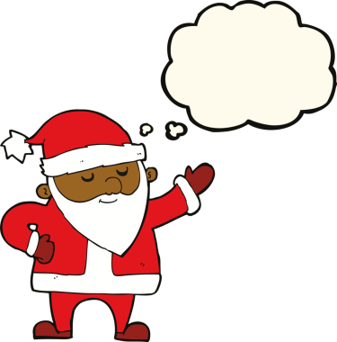 Bir insan tarafından çizilmiş düşünce baloncuklu Noel Baba çizgi filmi.