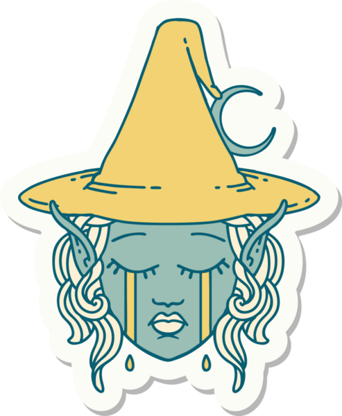 Bir insan tarafından çizilmiş ağlayan elf karakterinin çıkartması.