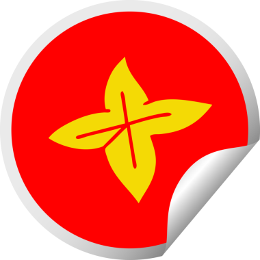 Bir insan tarafından çizilmiş bir sonbahar yaprağının dairesel kabuk soyucu karikatürü.