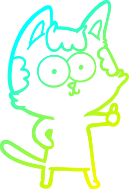 Bir insan tarafından çizilmiş mutlu çizgi film kedisinin soğuk gradyan çizgisi.