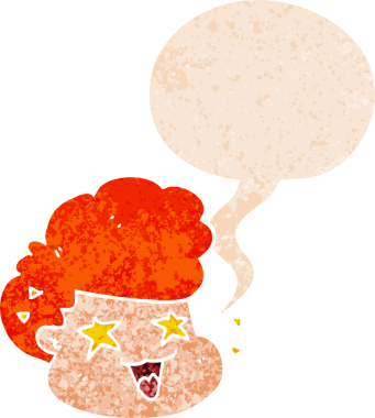 çizgi filmdeki heyecanlı çocuk grunge 'da konuşma baloncuğu ile sıkıntılı retro stil bir insan tarafından çizilmiş