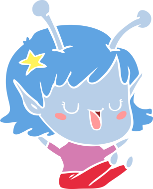 Mutlu uzaylı kız düz renkli çizgi film bir insan tarafından çizilmiş.