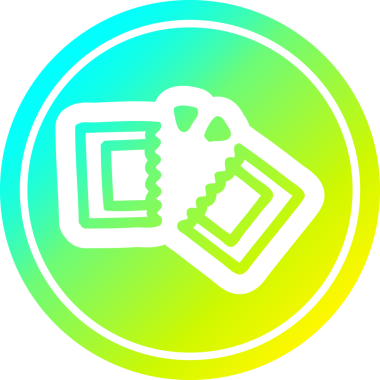 bir insan tarafından çizilmiş havalı gradyan çizgili film bileti dairesel simgesi