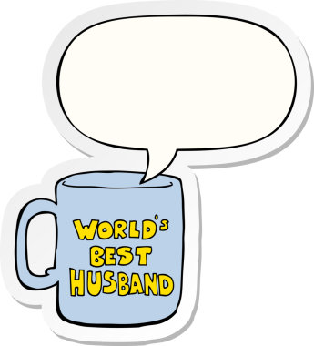 Dünyanın en iyi kocası, bir insan tarafından çizilmiş konuşma balonu etiketli.